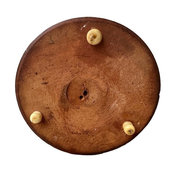 Lidded Jar Pot Hand Carved‎ Black Brown Wood Floral Design 5" H VTG - Picture 5 of 9